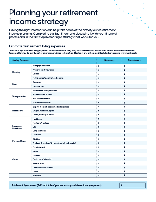 Planning your retirement income strategy fact finder